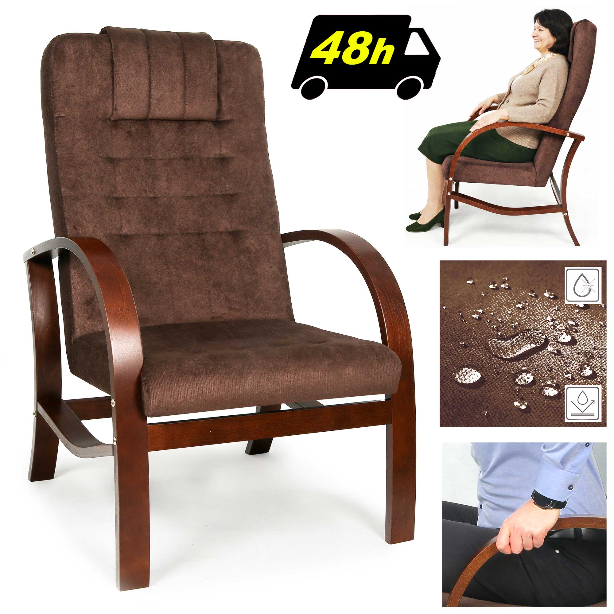 FOTEL DLA SENIORA Lumo comfort BRĄZOWY - WYSYŁKA 48h Fotel Finka do salonu