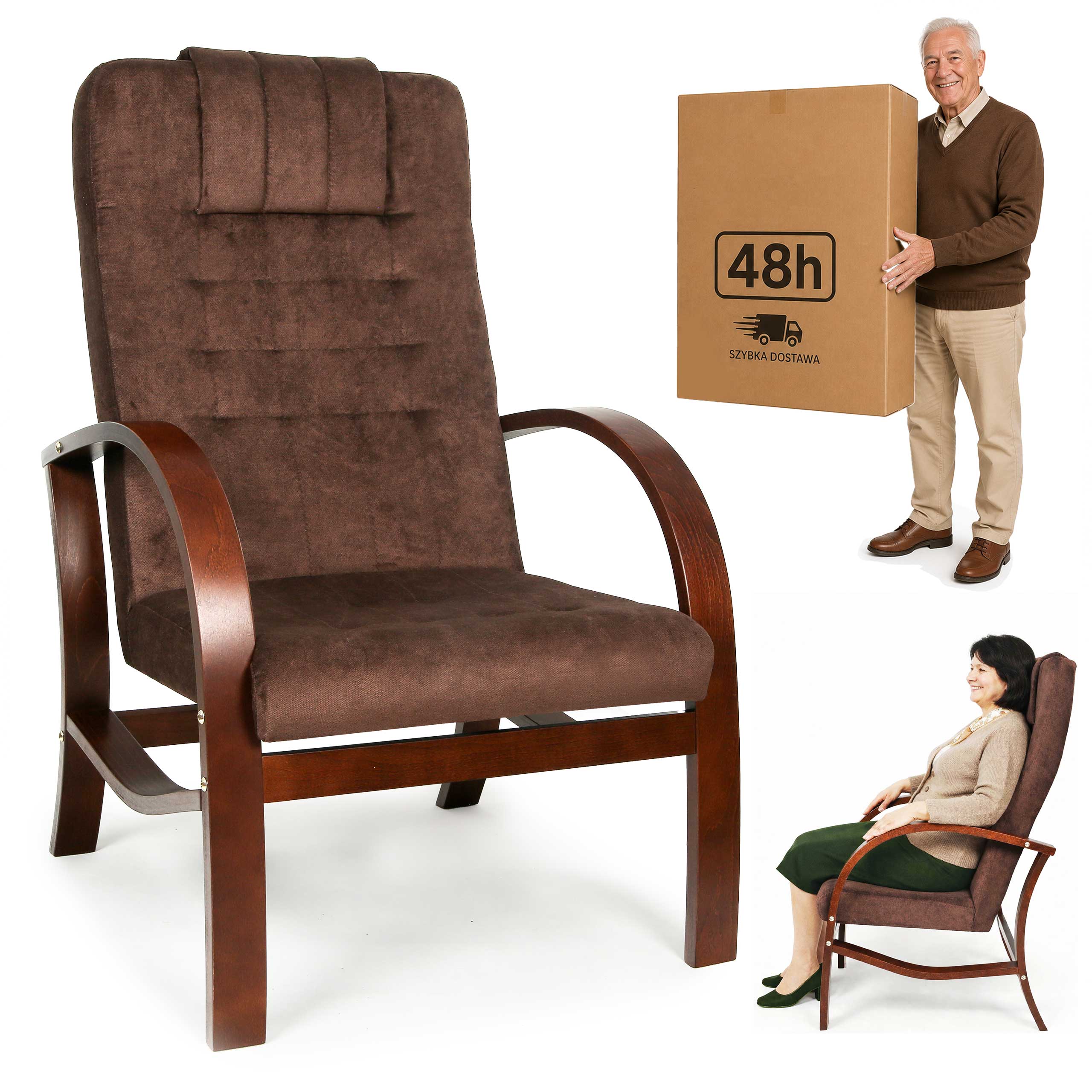 FOTEL DLA SENIORA Lumo comfort BRĄZOWY - WYSYŁKA 48h Fotel Finka do salonu