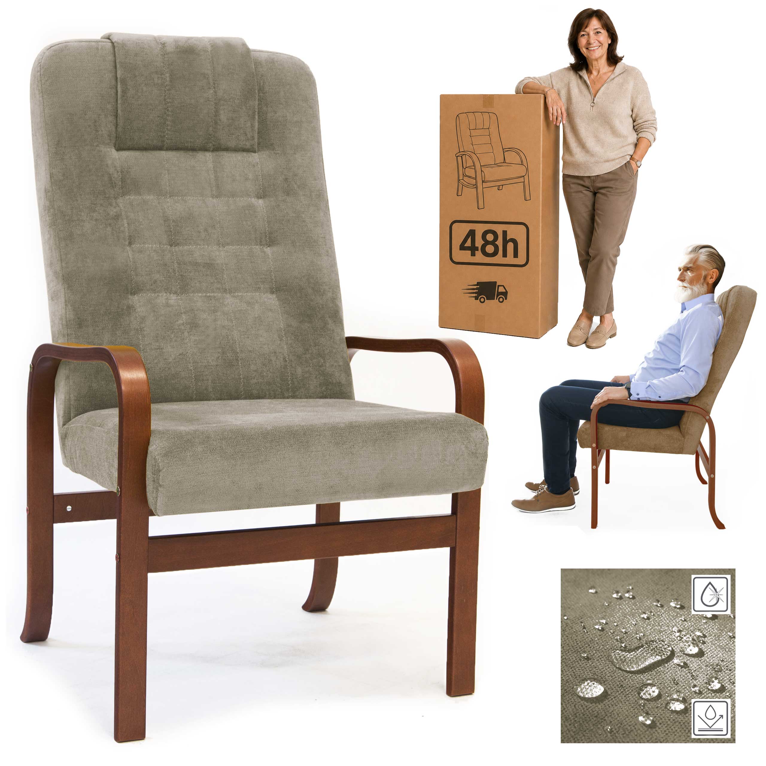 FOTEL DLA SENIORA Grande comfort - KAKAOWY - WYSYŁKA 48h - Fotel Finka do salonu