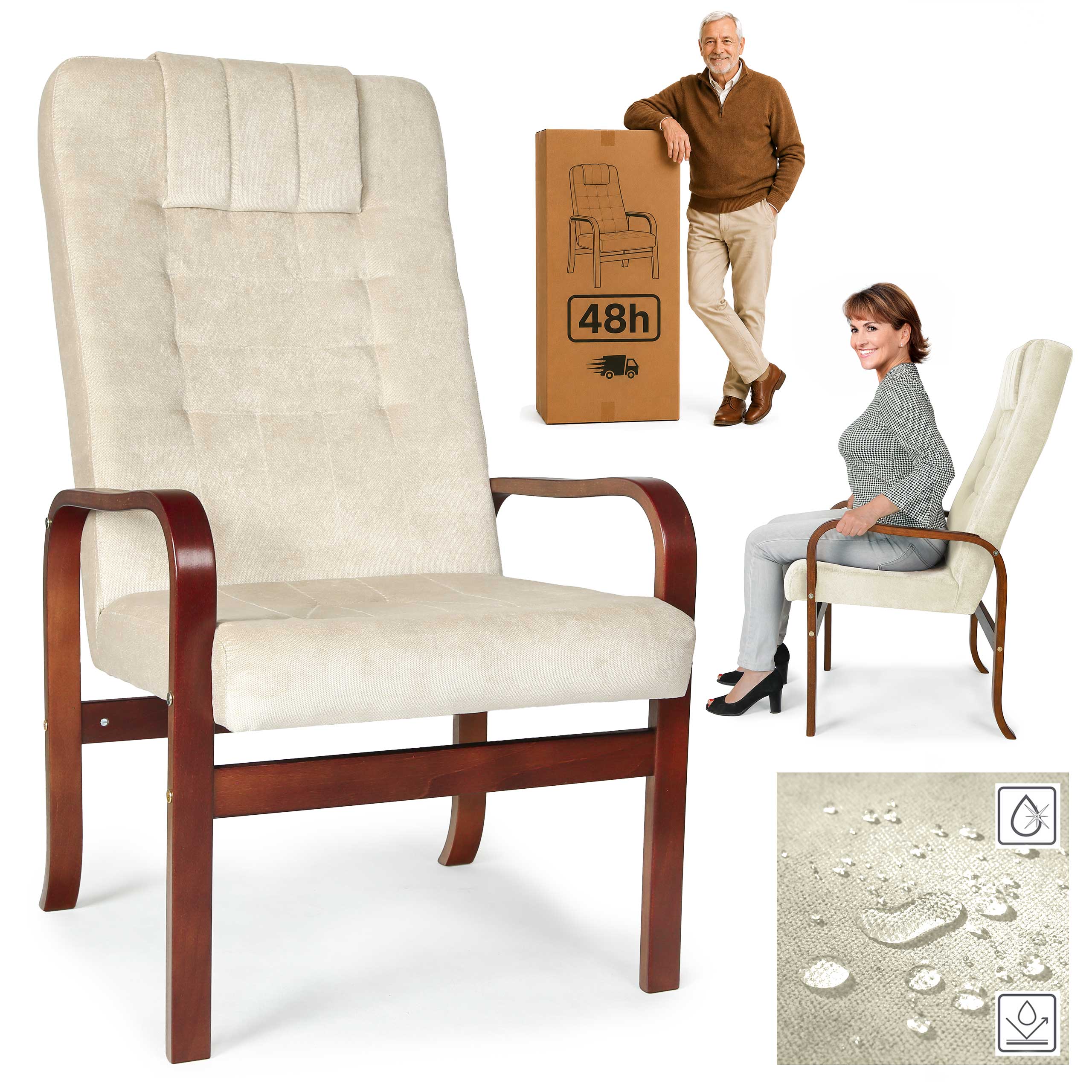 FOTEL DLA SENIORA Grande comfort - BEŻOWY - WYSYŁKA 48h - Fotel Finka do salonu